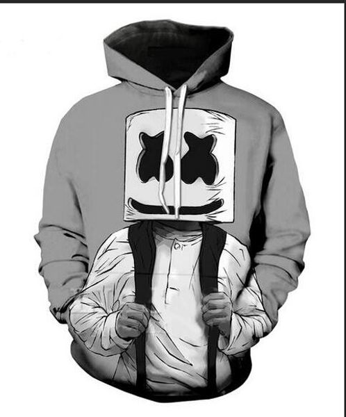 

release new fashion man women designer perfect harajuku style dj singer marshmello 3d print long sleeve hoodies casual sportswear rr0429, Black