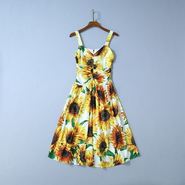 

european and american women's clothing 2019 winter new style sunflower print condole belt v-neck fashion dress, Black;gray
