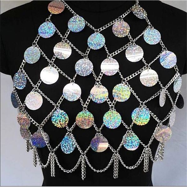 

fashion sequin festival chain metal tank cami beading club tassel mermaid sequin queen backless dance party, White