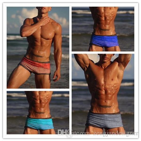 

gradient print mens summer designer swimwear fashion style briefs striped homme clothing bathing suit casual apparel