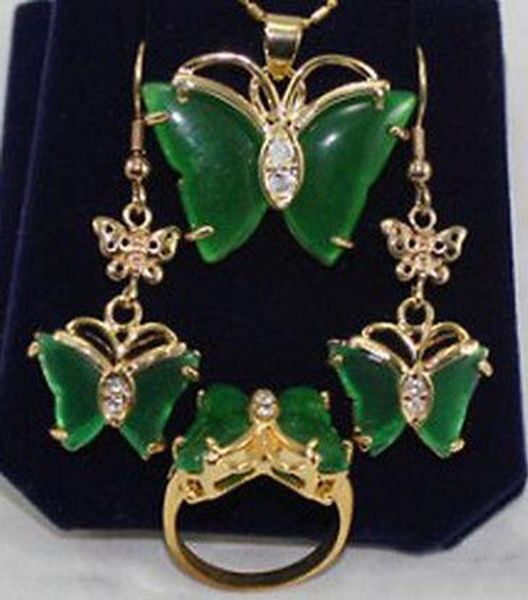 

new style beautiful green jade butterfly earrings rinig fashion necklace sets wedding party jewelry, Black