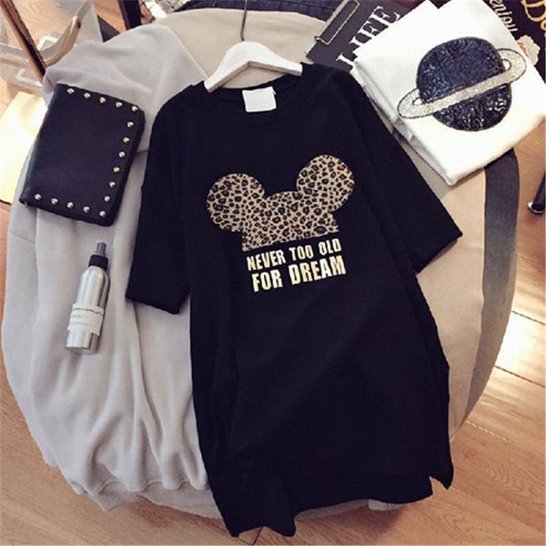 

women's fashion dresses with animal lovely mouse women fashion brand summer dress women short sleeve long tee dress size -xxl 2020, Black;gray
