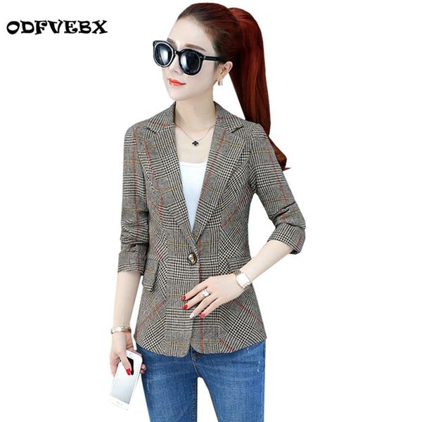 

autumn vintage office ladies plaid blazer long sleeve loose high end plaid suit coat jacket 2019 spring women blazers female top, White;black