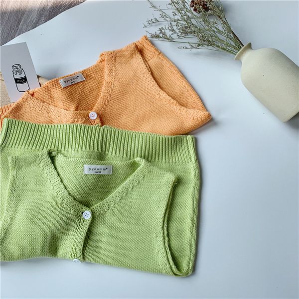 

spring boys girls v-neck candy color knitted waistcoats korean style cute sleeveless thin sweaters, Blue