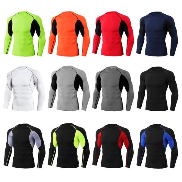 

2020 men compression long sleeve shirt tight-fit training jersey runner sports t-shirt stretch quick-dry bodybuild long clothing, Black;blue