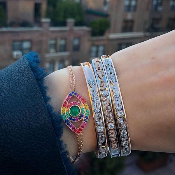 

925 sterling silver evil eye bracelet 8 colors rainbow colorful cz lucky turkish jewelry fine silver link chain bracelets, Black