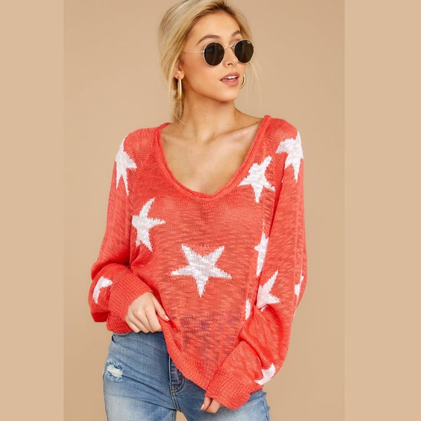 

loose star print fashion sweater casual new style sweater woman winter 2019 four colors winter clothes women, White;black