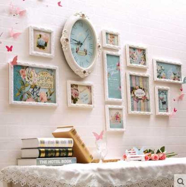 

kingart 11pcs/set wooden white p frame clock child room wall decorative picture frame home hanging p with clock