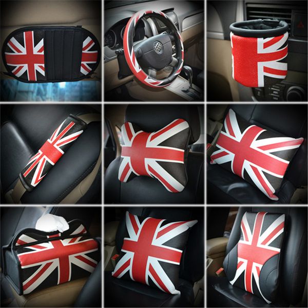 

union jack seat belt cover pad neck pillow waist support steering wheel cover auto interior accessories for mini cooper