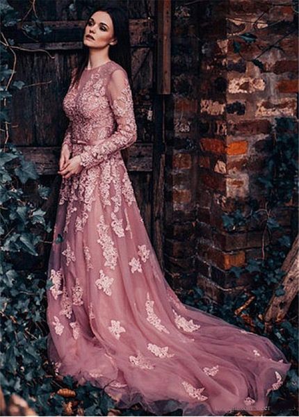 

special tulle jewel neckline long sleeves a-line prom dresses with lace appliques & belt open back long evening gowns vestidos de fiesta, Black;red