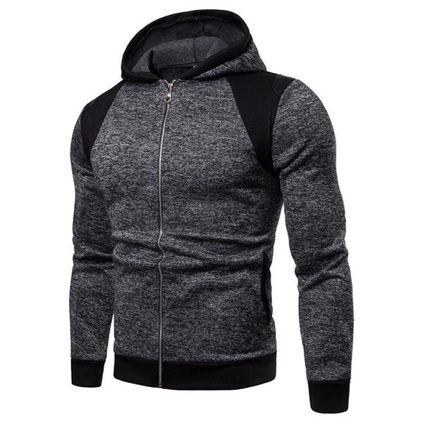 

новые сращивание цвет zipper с капюшоном с длинным рукавом для мужчин спорт повседневный пуловер толстовка, Black