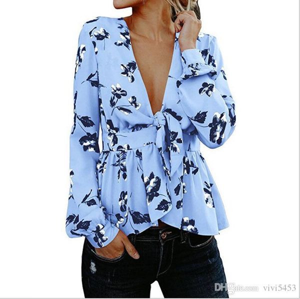 

горячие продажа женщины рубашки глубокий v-образный вырез блузки сексуальная женщина рубашки с длинными рукавами цветочный tops дряблая форм, White