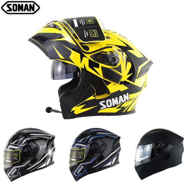 

soman fullface helmet bluetooth headset casco abs capacetes para moto dual visor casco moto capacete bluetooth motorbike helmets