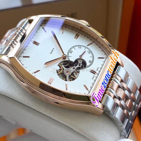 

новый malte tourbillon автоматическая мужские часы two tone розовое золото белый циферблат браслет палка маркеры из нержавеющей стали часы t, Slivery;brown