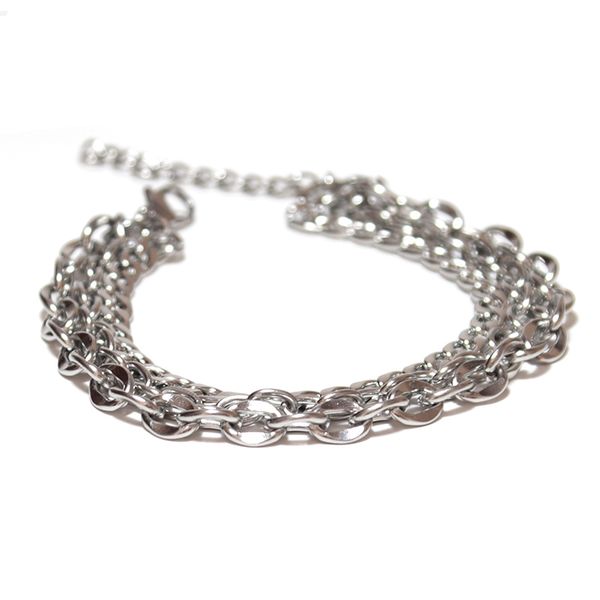 

hiphop rock 3 layers chain link bracelet male silver color stainless steel braslet mens punk brazalete for hombre boyfriend gift, Black