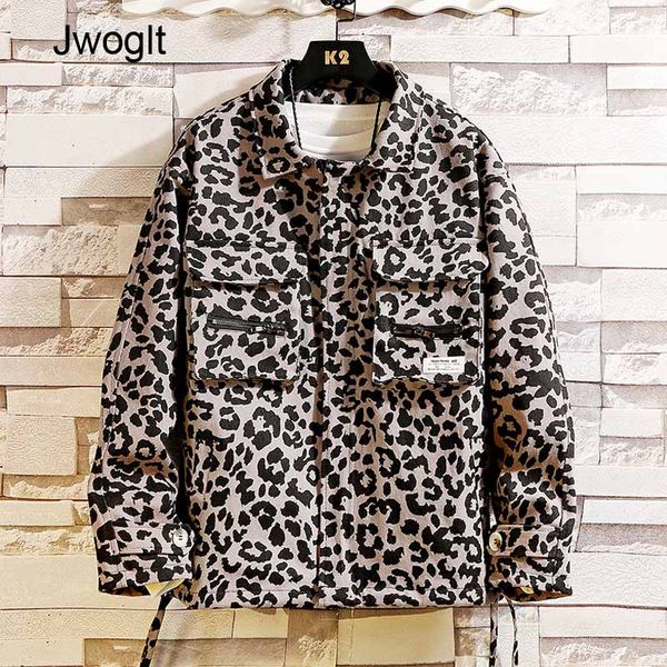 

autumn new harajuku retro mulit-pocket cotton loose luxury zipper leopard jackets coats, Black;brown