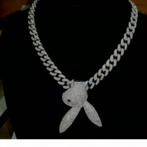 

мужские iced out hip hop сеть подвески роскошные ювелирные изделия от дизайнеров мужчины ожерелье большой кулон bling кролика подвески рэпер, Silver