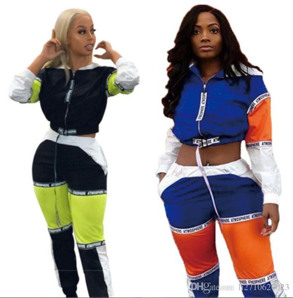 

2019 new fashion sporty women's tracksuit hooded short jackets letter splicing long pants suits two piece set sport suits outfit, Gray