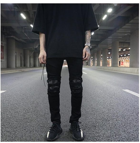 

горячий стиль европейские и американские новые мужские джинсы стрейч прямых осенние зимних мужских джинсов хип-хоп черное похудение панталон, Blue