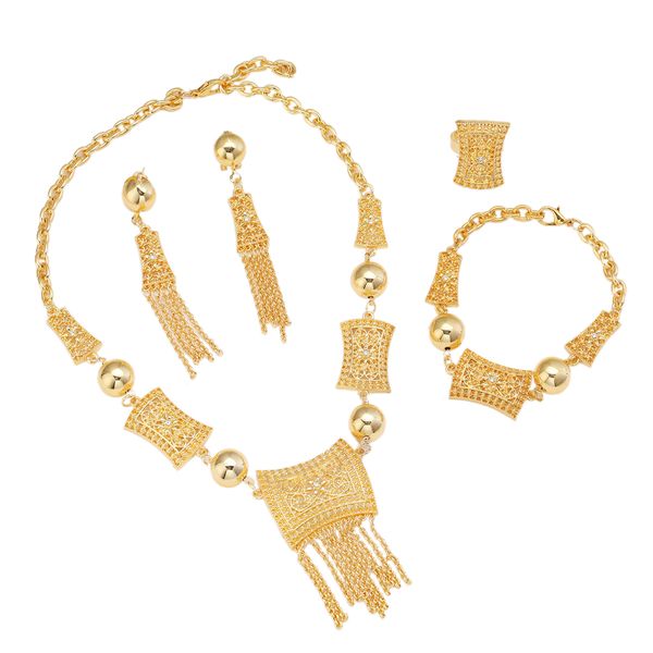 Neue Ankunft Afrikanische Dubai Gold Braut Schmuck Set 24 Karat Gold Ethiopian Nahen Ostern Indien Quaste anhänger Schmuck Set