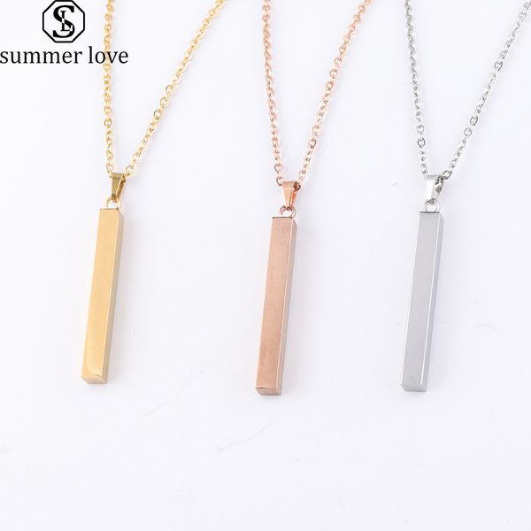 

engraving 3d bar name necklace personalized text message simple design women customized dangle cuboid stick pendant necklaces stainless stee, Silver