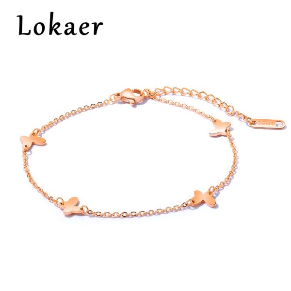 

lokaer charm cute butterfly anklets for women rose gold color stainless steel lengthening chain ladies summer jewelry girl gift, Red;blue