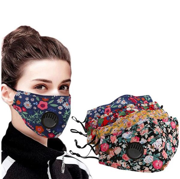 

printed cotton face mask anti-dust earloop with breathing valve adjustable reusable mouth masks soft breathable anti dust protective masks