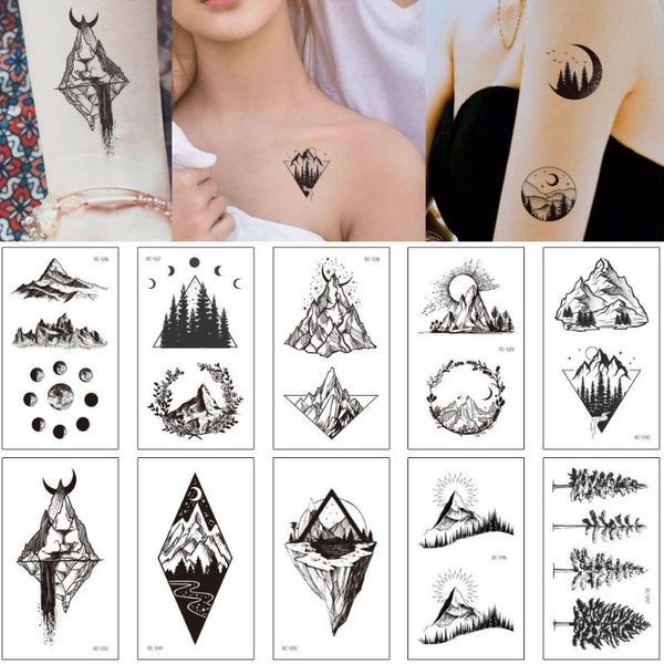 

temporary tattoos small black body art tattoo sticker geometric mountain design for woman man arm ankle hands makeup transfer
