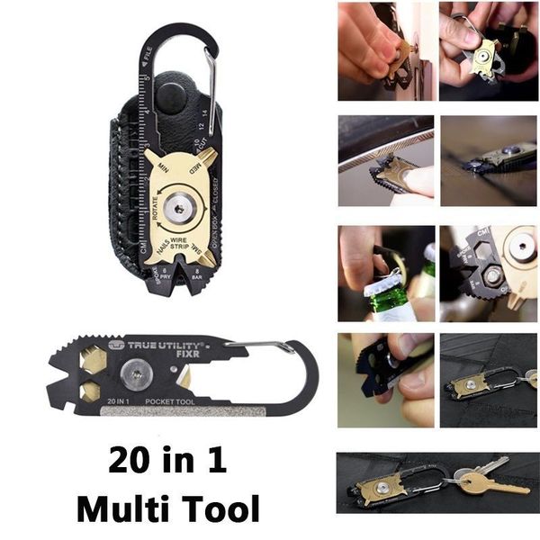 

20 in 1 edc outdoor multi tool stainless steel keychain key hanging bottle opener nail puller screwdriver