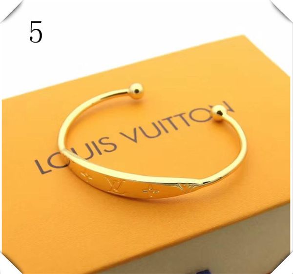 

gold cuff bangle with logo luxury design for women four leaf flower c shape bangle open pulsera gold bracelet fine jewelry 0 17, Golden;silver