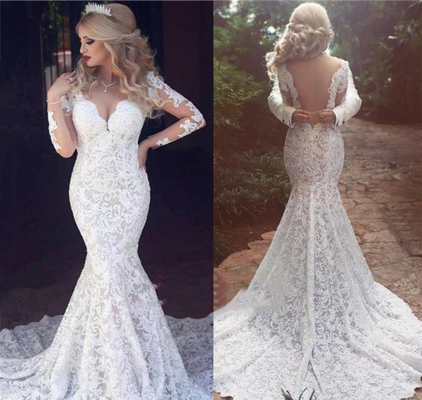 

mermaid wedding dresses saudi arabia dubai full lace long sleeves garden country church bride bridal gowns custom made plus size, White