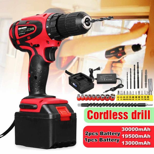 

18v rechargeable cordless power impact drills electric drill one/two battery with 28pcs accessories hand driver wrench powertool
