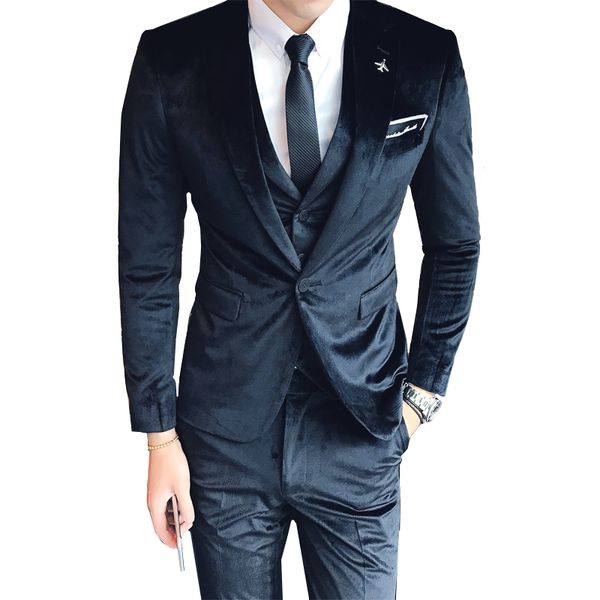 

men dress three-piece set slim design men blazer with pants and vest corduroy fabric mens suits blazer asia size s - xxxl, White;black