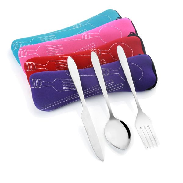 

3 piece set / stainless steel fork spoon chopsticks travel outdoor camping tableware tool portable stainless steel tableware
