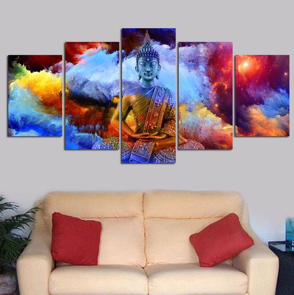 

canvas hd print poster wall art 5 pieces colour buddha painting home decor no frame