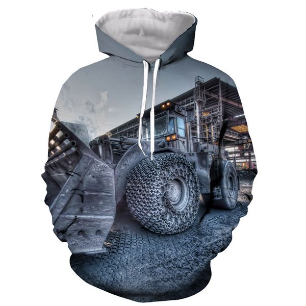

excavator 3d printed men hooded hoodie sweatshirt fashion graphic hoodie casual streetwear pullover, Black
