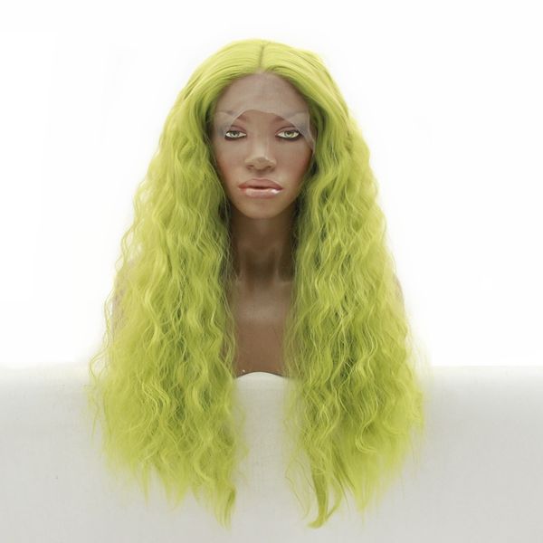

mr hair water wave wig light green synthetic lace front wigs long hair heat resistant fiber for women, Black