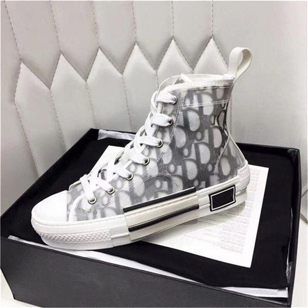 

new b23 high-sneakers oblique mens designer casual shoes transparent letters men women high help canvas shoes with box size us5-11, Black