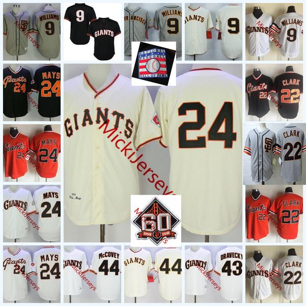 

Mens #24 Willie Mays #9 Matt Williams #22 Will Clark Jersey Stitched 1989 Vintage #43 Dave Dravecky #44 Willie McCovey Jersey S-3XL