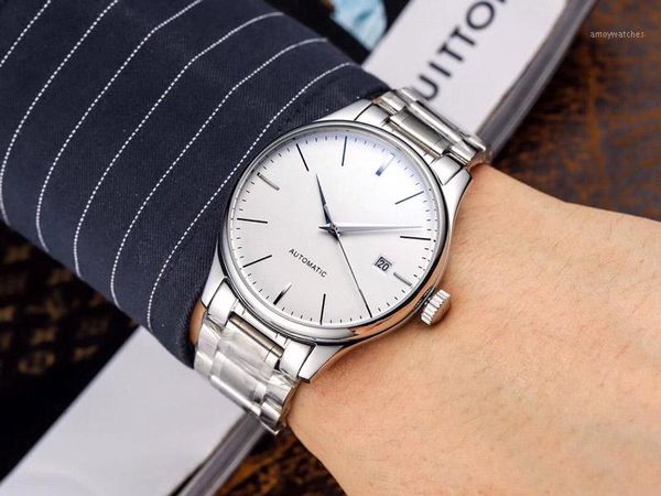 

men watches 8215 automatic movement 40mm leather strap original buckle watches watch male clock men party1, Slivery;brown