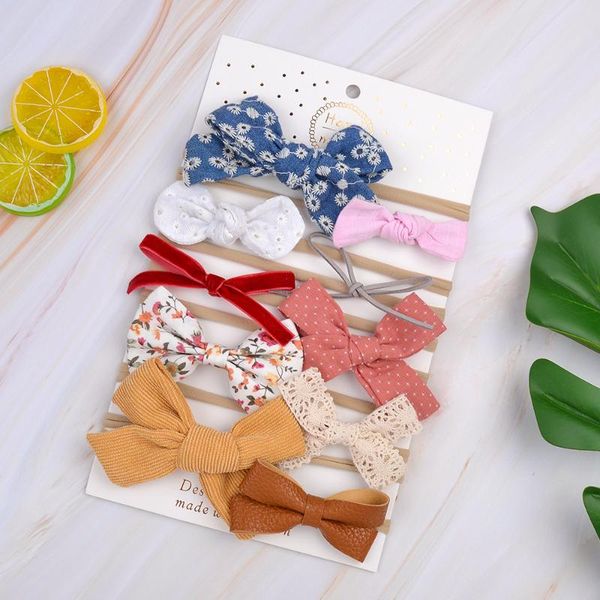 

1 set nylon floral bows solid baby headband elastic hair band for baby girls handmade hairband turban headwear hair accessories, Slivery;white