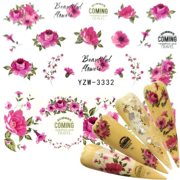 

2020 new arrival 1 pc nail art flower pink colors rose water design tattoos nail sticker decals for beauty manicure tools, Black