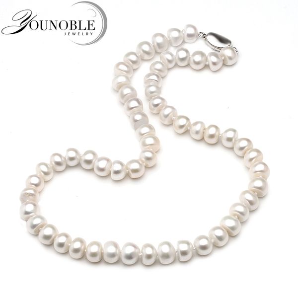 

genuine freshwater pearl necklace women,real wedding white pearl necklaces anniversary gift in box, Silver