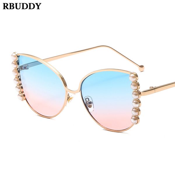 

retro pearl cat eye sunglasses women creative metal round sun glasses flat lens eyewear lunette soleil femme uv400 mujer, White;black