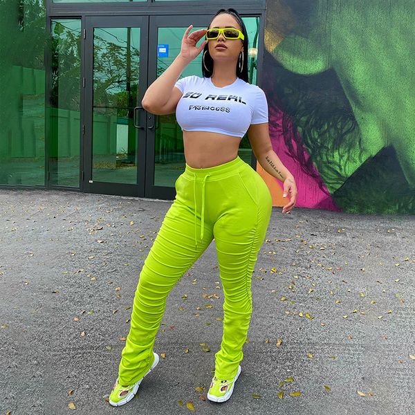 

high waist stacked leggings women sweatpants running joggers trousers solid color lace up skinny pleated ruched pants sport suit, Black;blue