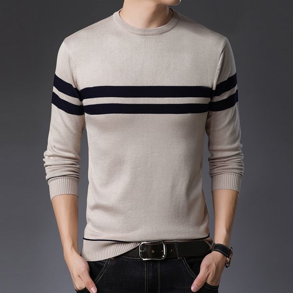 

2019 casual men's sweater brand striped o-neck patchwork pullovers slim fashion fit knitted crewneck knitwear male, White;black