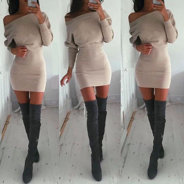 

women off shoulder long sleeve short mini dress ladies skinny long sleeve mini dress women clothes, Black;gray