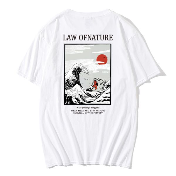 

brand men's ukiyo-e wave print t-shirt casual short sleeve fashion men and women hip hop t-shirt, White;black