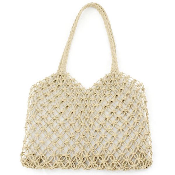

jhd-new hand-woven hollowwork straw bag paper rope grid without lining woven beach bag(beige