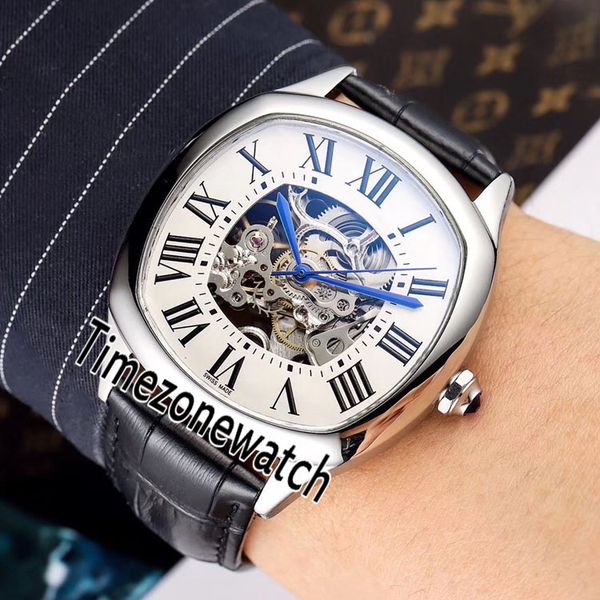 

new drive de wsnm0009 автоматическая мужские часы стальной корпус белого skeleton циферблат большой роман маркеры черная кожа часы timezonew, Slivery;brown